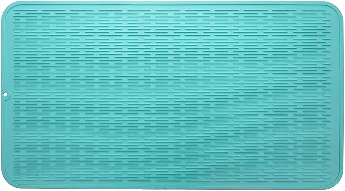 MicoYang Silicone Dish Drying Mat for Multiple Usage,Easy clean,Eco-friendly,Heat-resistant Silicone Mat for Kitchen Counter or Sink,Refrigerator or Drawer Liner Mint 4XL 32 inches x 18 inches by MicoYang