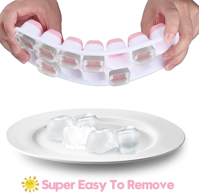Silicone Ice Cube Tray, 4 Pack Easy-Release & Flexible 14-Ice Cube Trays with Spill-Resistant Removable Lid, Stackable Ice Trays with Covers for Freezer, Cocktail (Pink) - Image 3