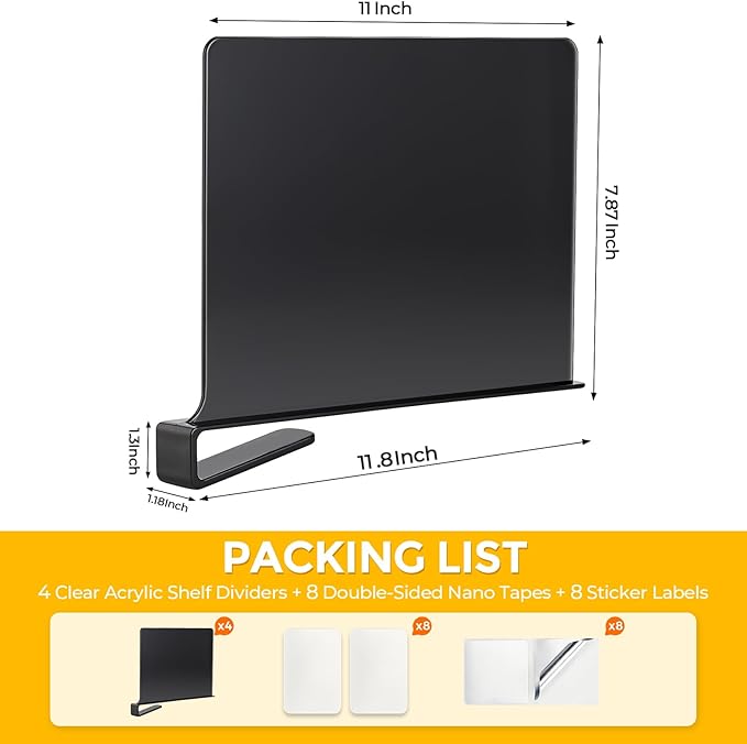 JOY DECOR 2 Pack Acrylic Matte Black Shelf Dividers for Closets Organizer and Storage Adjustable Vertical Wood Shelf Closet Separators for Clothes,Book,Bags in Bedroom and Kitchen - Image 2