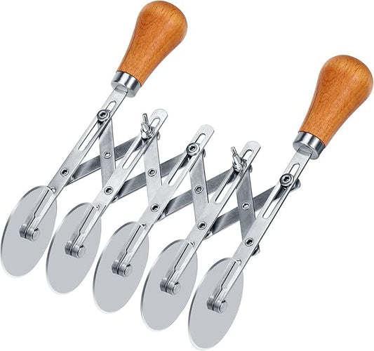 Juome 5 Wheel Pastry Cutter with Wooden Handle, Multi-Round Wheel Pasta Dough Cutter Roller Pizza Slicer Accordion Pastry Knife Divider Tool by Juome