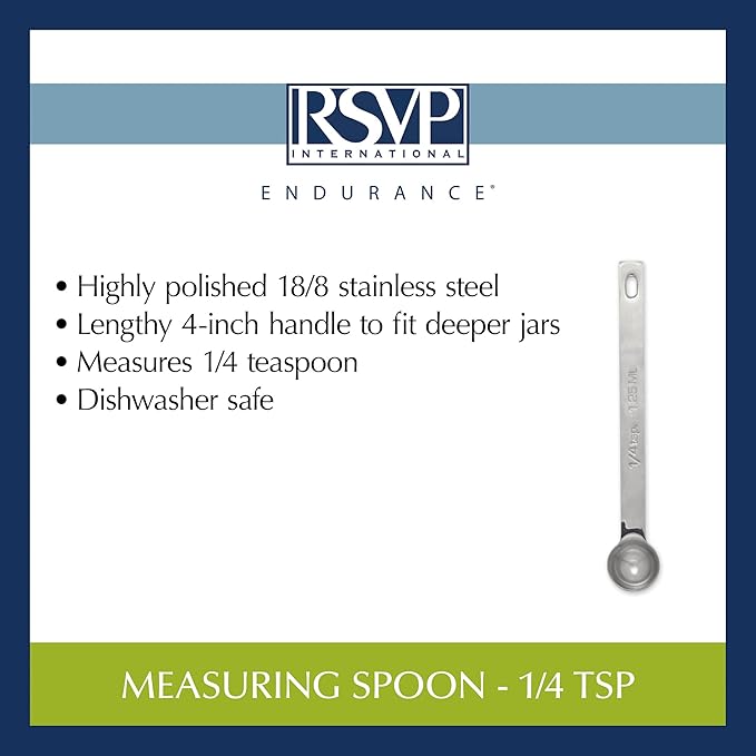 RSVP International Endurance Kitchen Collection Open Stock Measuring Spoon, Stainless Steel, Dishwasher Safe, 0.25-Teaspoon - Image 6