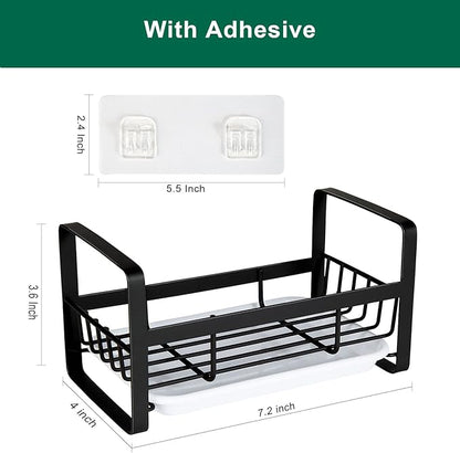 TEZZ Sponge Holder for Kitchen Sink- Stainless Steel Kitchen Sink Caddy for Organizing Sponge, Brush & Soap Dish Dispenser, coutertop Organizer Rack with Adhesive or Counter top, Black - Image 6