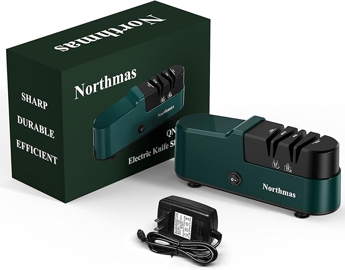 Northmas Knife Sharpener, Professional Electric Knife Sharpener for Home Use, 2 Stages for Quick Sharpening & Polishing, 100V-240V Global Voltage Design, Green - Image 7