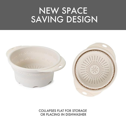 Dexas 10" Collapsible Silicone Colander in Cream, Kitchen Strainer with Handles, 15.1 Cup Capacity | BPA-Free, Heat-Resistant, Space-Saving Kitchen Tool - Image 6