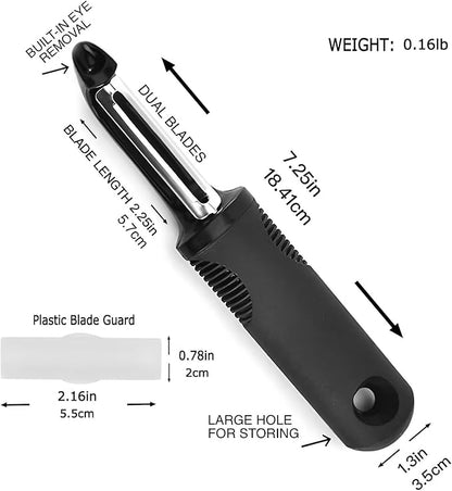 Swivel Vegetable Peeler with Non-Slip Ergonomic Handle, Rust-Proof Steel Blades, Built-in Potato Eye Remover, Plastic Blade Guard, Kitchen Peeler for Potato, Carrot, Apple, Veggie, Fruit, Black - Image 2