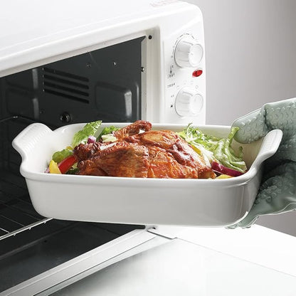 Sweejar Baking Pans Set, Ceramic 9x13 Baking Dish with Handle, Rectangular Casserole Dishes for Oven, Bakeware Sets of 3, Durable Lasagna Pan Deep for Kitchen, Banquet, Wedding Gift(White) - Image 4
