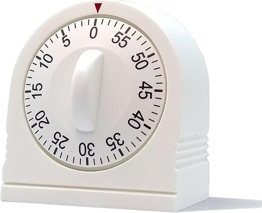 60 Minute Wind Up Timer, Visual Mechanical Timer with Loud Alarm, Manual Countdown Timers for Classroom, Home, Study and Cooking (White) by NUOSWEK