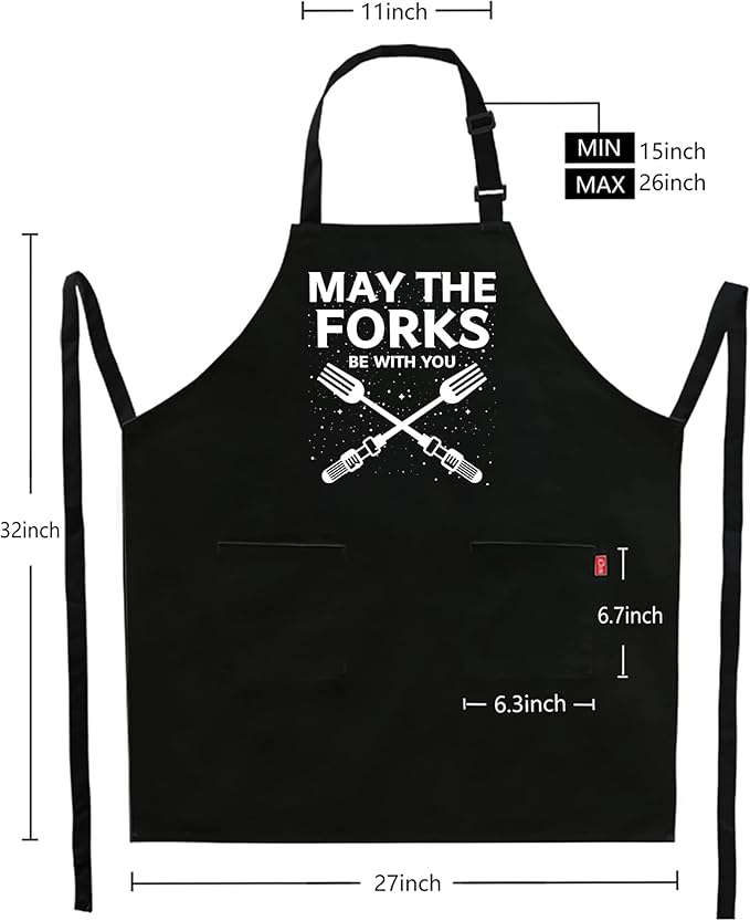 Kaidouma Funny Grill Aprons for Men - May The Forks Be With You - Men’s Funny Chef Cooking Grilling BBQ Aprons with 2 Pockets - Birthday Father’s Day Christmas Gifts for Dad, Husband, Movie Fans