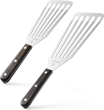 2 Pack Fish Spatula Stainless Steel，Flexible Metal Spatula Perfect for Flipping Eggs, Burgers and Baking, Durable Lightweight Kitchen Slotted Turner for Cooking & BBQ, Perfect Gifts