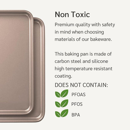 HAPPIELS 9 x 13-Inch Nonstick Quarter Sheet Pan Set of 2 | Non-Toxic, Rimmed Baking Sheet Set | Premium Quality Non-Stick Cookie Sheets for Baking | Small Sheet Pan Trays