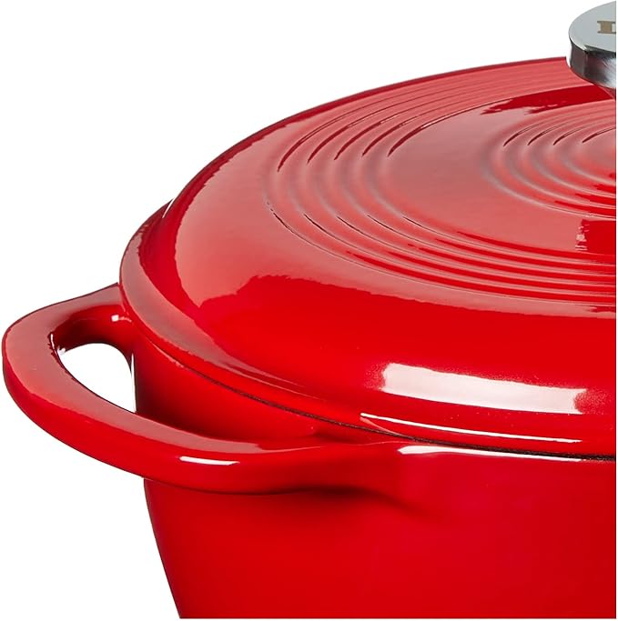 Lodge 4.5 Quart Enameled Cast Iron Dutch Oven with Lid – Dual Handles – Oven Safe up to 500° F or on Stovetop - Use to Marinate, Cook, Bake, Refrigerate and Serve – Solid Red - Image 4