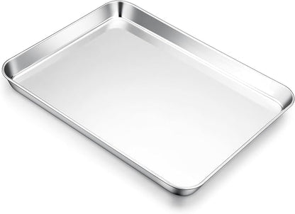E-far Cookie Sheet for Baking, 18”x13” Stainless Steel Baking Sheet Pan for Oven, Large Non Toxic Metal Baking Tray for Cake Cookies, Healthy & Rust Free, Mirror Finish & Dishwasher Safe, 1 Pack by E-far