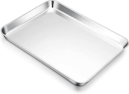 E-far Cookie Sheet for Baking, 18”x13” Stainless Steel Baking Sheet Pan for Oven, Large Non Toxic Metal Baking Tray for Cake Cookies, Healthy & Rust Free, Mirror Finish & Dishwasher Safe, 1 Pack by E-far