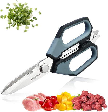 Sharp Nordic-Style Kitchen Shears Soft Comfort Handle, All Purpose Scissors with Herb Stripper, Detachable Cooking Scissors, Micro-Serrated Blade for Food Chicken Meat Herb Packaging