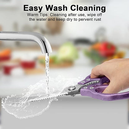 CGBE Kitchen Scissors All Purpose Heavy Duty, Ultra Sharp Stainless Steel Kitchen Shears Dishwasher Safe, Cooking Shears for Chicken, Poultry, Fish, Meat, Herbs & Grapes with Non-Slip Grips - Purple - Image 6