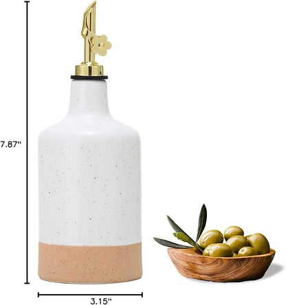 HOMCDALY Ceramic Olive Oil Dispenser Bottle, 16oz Oil Dispenser Bottle for Kitchen, Oil Container, Kitchen Dispenser for Oil Vinegar Syrups(White&Brown