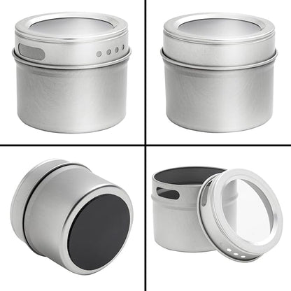 Talented Kitchen Magnetic Spice Jars - 3 oz, Stainless Steel, 24-Pack - Spice Tins with Sift & Pour Lids & Fridge Magnets for Kitchen Organization