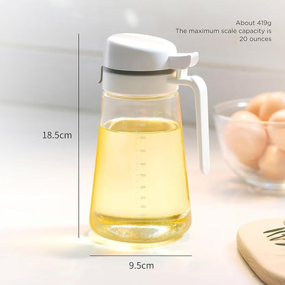 Auto Flip Glass Olive Oil Dispenser Bottle With Scale - 22oz Clear Cruet for Kitchen