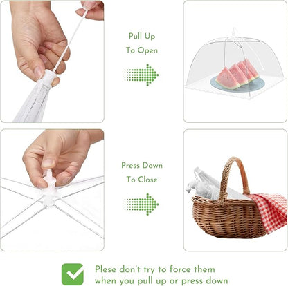 Mesh Food Covers for Outside - Upgraded 1 Extra Large 40x24 in & 4 Large 17x17 in Outdoor Party Food Cover Tent Collapsible Picnic Nets Umbrella Screen Pop Up Food Dome (White)