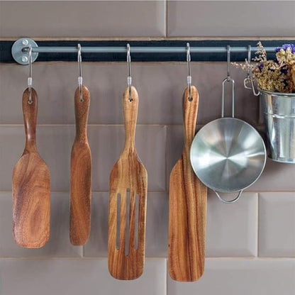 Spurtle Set, Natural Acacia Wooden Kitchen Utensils Set of 4, Wooden Spoons Utensils for Cooking, stirring, Mixing, Serving, spurtles kitchen tools as seen on tv for NonSick Cookware - Image 9