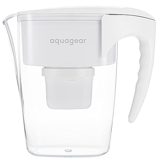 Aquagear Water Filter Pitcher – Lead, Chlorine, PFOA/PFOS, Microplastics Filter, 10 Cup, 120 Gallon Filter Life - Filter Media Made in USA by Aquagear