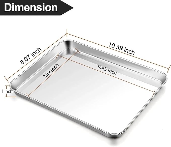 Baking Sheet Cookie Sheet Set of 2, Umite Chef Stainless Steel Baking Pans Tray Professional 10.39x8.07x1inch, Non Toxic & Healthy, Mirror Finish & Rust Free, Easy Clean & Dishwasher Safe - Image 2