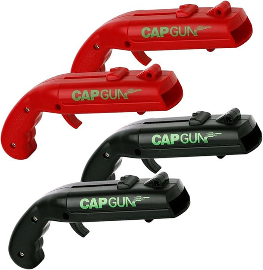 Cap Shooting Bottle Opener Gun - Launches Caps for World Cup Parties, BBQs & Adult Gatherings, Fun Gadget for Men, Unique Gag Gift for Sports Events (4PC black red)