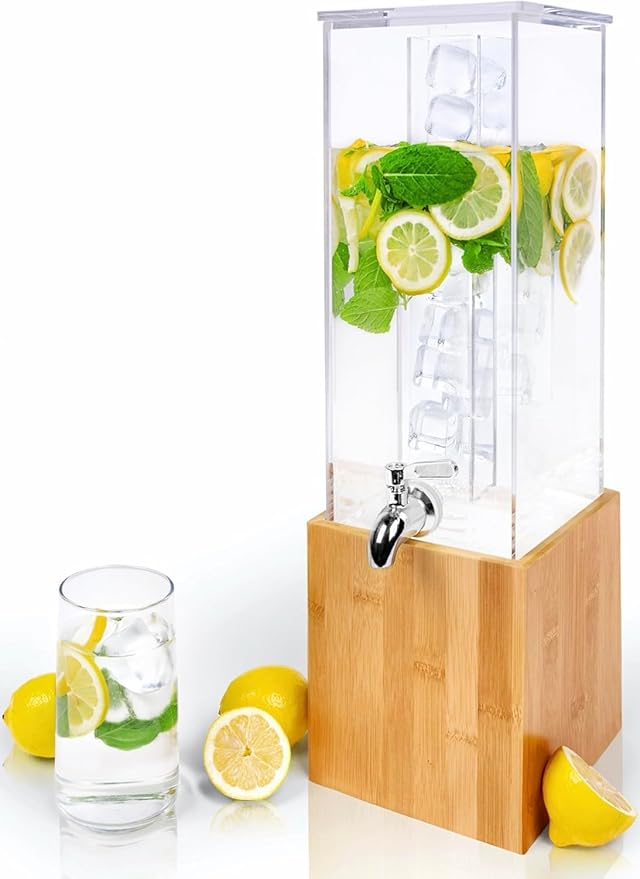 ACRYLIC Drink Dispenser- 1.25 GALLON Beverage Dispenser with Stand and Ice Core – Cold Drink Server for Parties and Events by KSESTOR