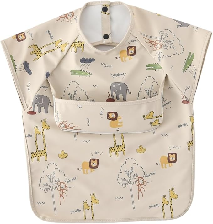 Waterproof Baby Bibs,Infant Toddler Extra Cover Feeding Bib With Food Catcher,Easy Clean & Washable