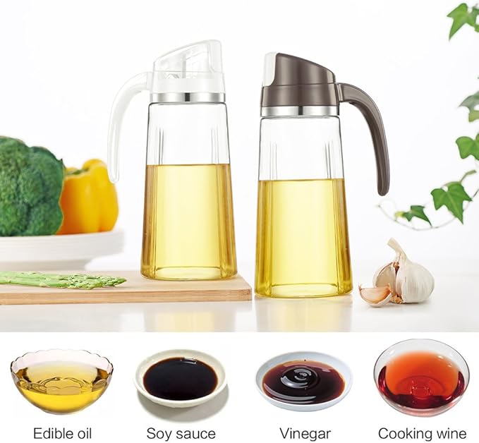 Marbrasse Auto Flip Olive Oil Dispenser Bottle,20 OZ Leakproof Condiment Container With Automatic Cap and Stopper,Non-Drip Spout,Non-Slip Handle for Kitchen Cooking Brown - Image 6