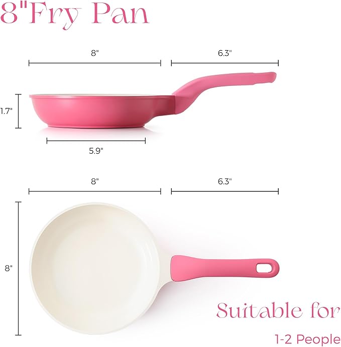 PRICUSIS Nonstick Ceramic Frying Pan, 8/10 Inch Skillet with Stay Cool Handle, Fully Coated, Induction Compatible & Oven Safe, 100% Dishwasher Safe, PTFE PFAS & PFOA Free（8 Inch, Raspberry Red）
