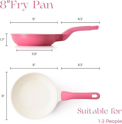 PRICUSIS Nonstick Ceramic Frying Pan, 8/10 Inch Skillet with Stay Cool Handle, Fully Coated, Induction Compatible & Oven Safe, 100% Dishwasher Safe, PTFE PFAS & PFOA Free（8 Inch, Raspberry Red）