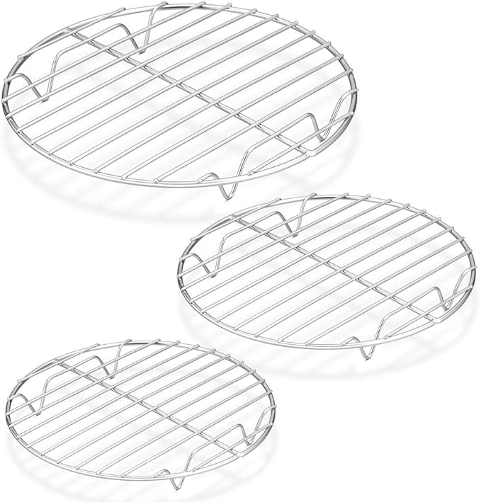 P&P CHEF Round Cooking Rack, 3 Pcs Stainless Steel Baking Cooling Steaming Grilling Rack, Fits Air Fryer/Stockpot/Pressure Cooker/Round Cake Pan, Oven & Dishwasher Safe (7.5 + 9 + 10.5 Inch) by PPCHEF