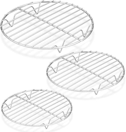 P&P CHEF Round Cooking Rack, 3 Pcs Stainless Steel Baking Cooling Steaming Grilling Rack, Fits Air Fryer/Stockpot/Pressure Cooker/Round Cake Pan, Oven & Dishwasher Safe (7.5 + 9 + 10.5 Inch) by PPCHEF