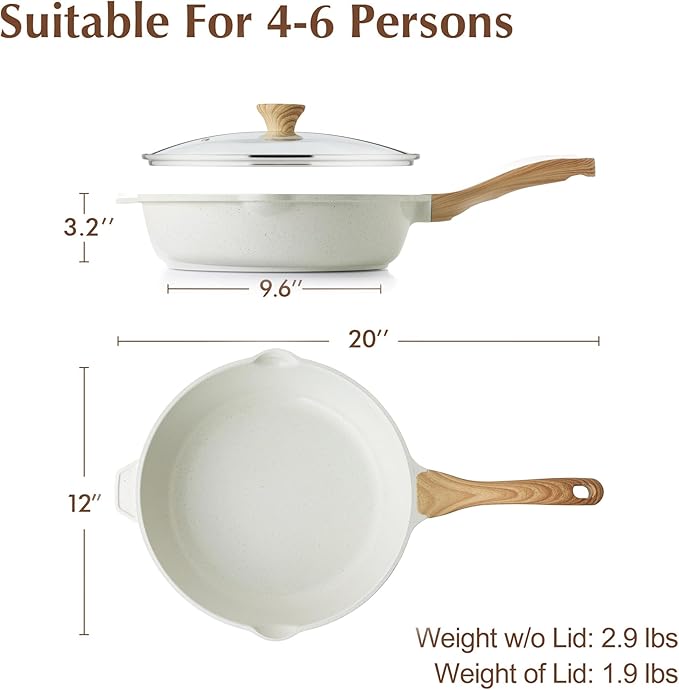 SENSARTE Nonstick Ceramic Saute Pan 12-Inch, 5QT Non-toxic Deep Frying Pan Skillet with Lid, Healthy No Teflon Cookware, Stay Cool Handle, Induction Compatible, PFAS Free - Image 2