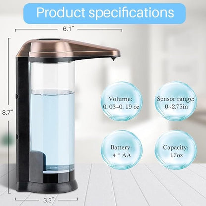 Secura 17oz Automatic Liquid Soap Dispenser, Touchless Battery Operated Hand Soap Dispenser with Adjustable Soap Dispensing Volume Control Dial, Personal Care Dispenser (Antique Copper) - Image 8