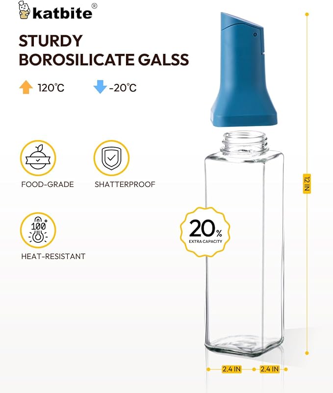 katbite 16oz Glass Olive Oil Dispenser Bottle for Kitchen Cooking - Leakproof Kitchen Essential with Precise Pouring Spout for Salad, Air Fryer, BBQ, Non-Stick Pans, Easy Refill and Use, Blue - Image 4