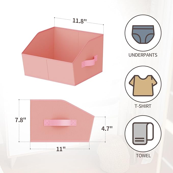 Homsorout Storage Bins for Shelves - Small Trapezoid Closet Shelf Organizer, Fabric Organization Bins with Handles, Storage Baskets for Clothes, Towel, Purse, 4 Pack, Pink - Image 2