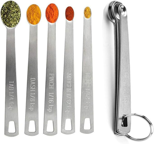 Measuring Spoons Set, Includes 1/4 tsp, 1/8 tsp, 1/16 tsp, 1/32 tsp, 1/64 tsp, Tablespoon and Teaspoon for Measure Liquid and Dry Ingredients, Food Grade Stainless Steel measuring Cups (5) by Unknown