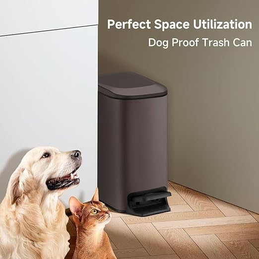 TIPGO Slim Bathroom Trash Can with Lid Soft Close, Step Pedal, 6 Liter / 1.6 Gallon Stainless Steel Trash Bin, Small Garbage Cans for Bedroom, Office, Kitchen (Brown) - Image 6