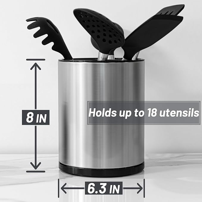 Kitchen Utensil Holder for Countertop 360° Rotating Utensil Caddy Extra Large Utensil Crock Cooking Utensil Holder for Kitchen Counter - Image 4