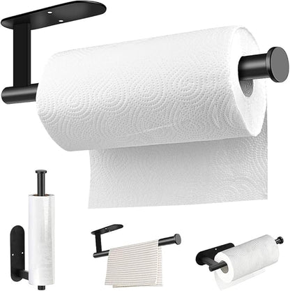 MGahyi Paper Towel Holder Wall Mount, Self Adhesive Or Drilling Under Cabinet Kitchen, 13.2 inch Stainless Steel Paper Towel Roll Rack, Towel Roll Hanger for Bathroom(Rectangle-Black) by MGahyi