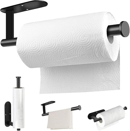 MGahyi Paper Towel Holder Wall Mount, Self Adhesive Or Drilling Under Cabinet Kitchen, 13.2 inch Stainless Steel Paper Towel Roll Rack, Towel Roll Hanger for Bathroom(Rectangle-Black) by MGahyi