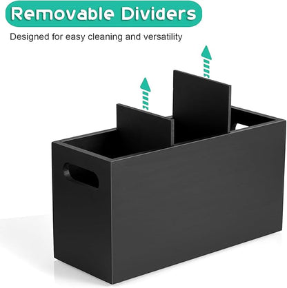 ALELION Black Kitchen Utensil Holder for Countertop - Wooden Large Utensil Caddy Organizer for Counter - 3 Compartment Cooking Utensil Crock for Silverware Spoon Spatula - Image 2
