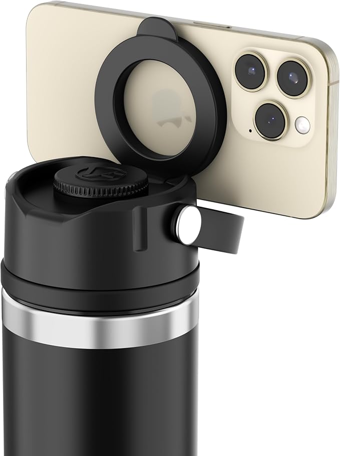 WaterLink MagSafe Compatible Lid for YETI Rambler Chug Cap, AirTag Holder, Magnetic Phone Stand (Black, with Handle)