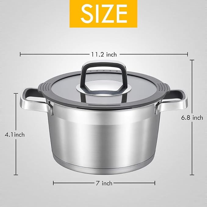MARSKITOP 3 Quart Stock Pot with Lid, 18/8 Stainless Steel Pasta Pots with Strainer Lid, Small Soup Pot with Stay-Cool Handle, Compatible with All Cooktops, Dishwasher Safe