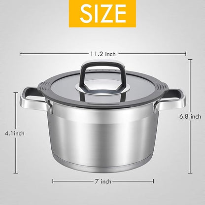 MARSKITOP 3 Quart Stock Pot with Lid, 18/8 Stainless Steel Pasta Pots with Strainer Lid, Small Soup Pot with Stay-Cool Handle, Compatible with All Cooktops, Dishwasher Safe