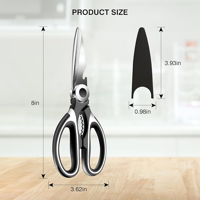 NileHome Kitchen Scissors, Stainless Steel Scissors All Purpose Heavy Duty, Kitchen Scissors for Food Dishwasher Safe, Kitchen Shears for Kitchen Meat Chicken Fish Poultry Herb Bread (Black White) - Image 3