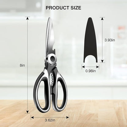 NileHome Kitchen Scissors, Stainless Steel Scissors All Purpose Heavy Duty, Kitchen Scissors for Food Dishwasher Safe, Kitchen Shears for Kitchen Meat Chicken Fish Poultry Herb Bread (Black White) - Image 3