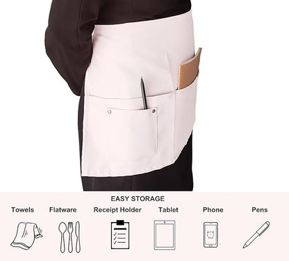 TiwerlfeServer Waist Aprons with 5 Pockets - 11.5 Inch Waterdrop & Oil Resistant Waitress Waiter Half Apron